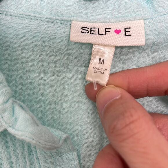 H). Self Esteem Button Down Shirt Short Roll Up Sleeve Teal Blue Medium - Picture 12 of 14